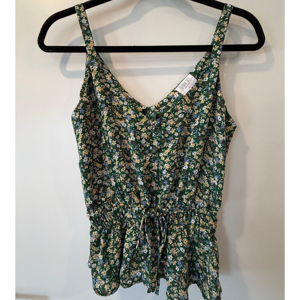 Sienna Sky Green Floral Peplum Tank Top Cropped Spring Summer Night Out - Picture 2 of 7